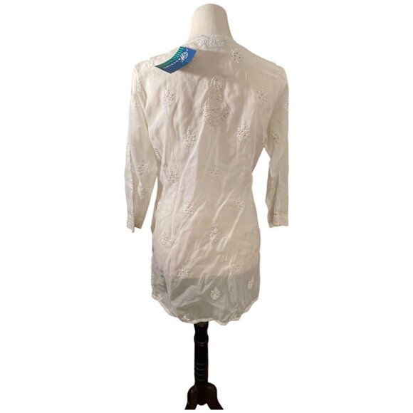 New white embroidered kurta tunic medium - Picture 3 of 6
